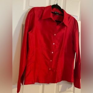 Cherry red silk ladies blouse size 8. Vibrant dress top. Excellent condition.